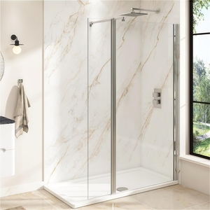 Oumeiga Modern 8mm Wet Room sin marco Walk-In Shower Screen Easy Clean 6mm Glass con <span class=keywords><strong>Flipper</strong></span> Panel para Baño - Product Image 5