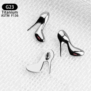 High Heel Shape <b>Stud</b> Earrings F136 <b>Titanium</b> 8mm Medical Grade For Ear Cartilage Piercing - Product Image 3