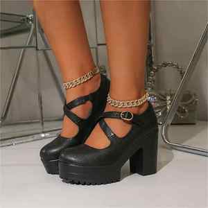 Personnalisé 2025 printemps été bride à la cheville sandales compensées pour les femmes bout rond talon épais chaussures à lacets avec fermeture à lacets - Product Image 5