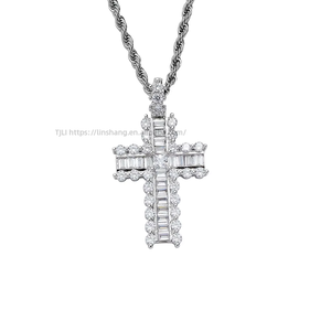 Round zirconium rectangular zirconium mix and match cross pendant, hip hop jewelry, <b>copper</b> inlaid zircon trend necklace. - Product Image 5
