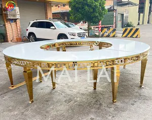 Wedding party popular reception table serpentine S shape white glass half moon dining table for event