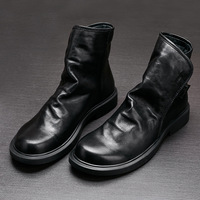 Bottes Chelsea basses décontractées en cuir véritable pour hommes, automne-hiver, noires, vintage, tendance, artistiques, pour jeunes hommes, semelle extérieure en caoutchouc pour l'extérieur