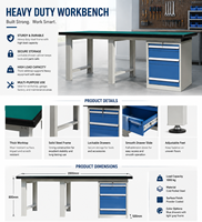 Banc de travail antistatique en acier industriel moderne, table de travail ESD, armoire à outils pour poste de travail en laboratoire, plateau en caoutchouc