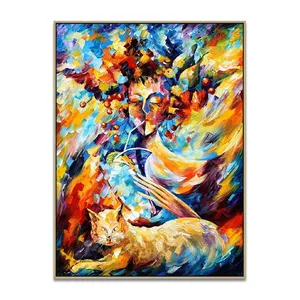 3D Colorful Cartoon Lady Figure Pure Hand Painted Canvas Abstract Face Portrait Paintings And Wall Arts