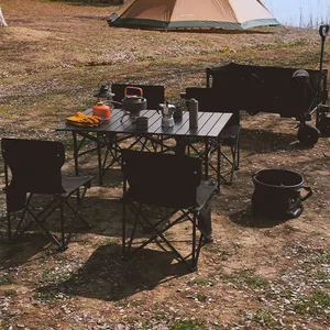 Équipement de pique-nique de camping Ultra léger en plein air table pliante portable ensemble intégré table et chaise d'omelette pour voiture