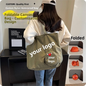 Sac fourre-tout en coton régénératif personnalisé avec logo, pliable, réutilisable, sac de courses portable avec pochette de transport multi-poches - Product Image 3