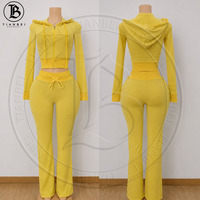 Ensemble 2 pièces personnalisé pour femme, collection automne 2026, style Y2K : sweat à capuche court tressé zippé et pantalon évasé brodé au dos, survêtement pour femme