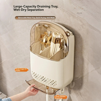 Support mural pour ustensiles de cuisine avec couvercle, égouttoir incliné pour couverts, organiseur ventilé pour baguettes avec plateau de récupération des gouttes et crochets