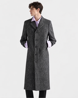 Manteau long sur mesure pour homme, OEM ODM, étiquette privée, mélange de laine texturée, boutons sur le devant, étiquette personnalisée pour les marques de mode