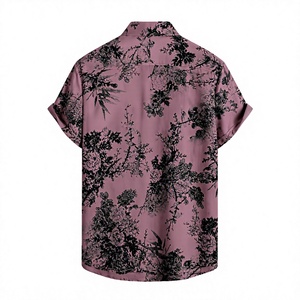 เสื้อเชิ้ตแขนสั้นพิมพ์ลายดอกไม้สีดำม่วงสำหรับผู้ชาย เสื้อเชิ้ตติดกระดุมลำลองสำหรับฤดูร้อน ชายหาด รีสอร์ท วันหยุด ขายส่ง - Product Image 2