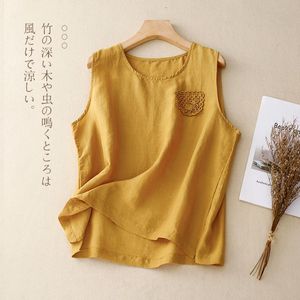 Women's Thin Tank Top Loose Fit Round Neck Cotton Linen Sleeveless Top Summer Style Artistic Retro Design - Product Image 2