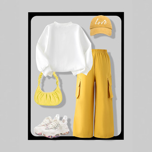 Abbigliamento per bambini Nuova <span class=keywords><strong>felpa</strong></span> <span class=keywords><strong>bianca</strong></span> da ragazza per la primavera e l'autunno e pantaloni gialli Set da 2 pezzi Abbigliamento per ragazze 2-7 anni - Product Image 4