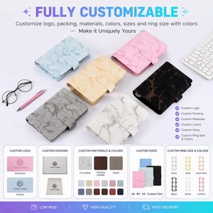 Planificador de carpeta de ahorro de 6 anillas de tapa dura de cuero de mármol A6 con protectores de metal de cubierta para organización de Tarjetas y Dinero - Product Image 4