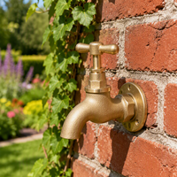 Robinet de Jardin Mural en Laiton Massif Moderne avec Poignée Croisée, Raccord de Tuyau 1/2 Pouce, Robinet de Lavage Robuste en Laiton pour Machine à Laver