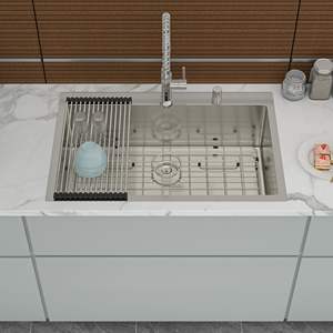 DB 33x22 pouces en acier inoxydable 304 évier de cuisine 16 jauge goutte dans un robinet de lavabo à montage sur le dessus-non inclus - Product Image 6