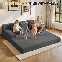 Sofá Cama Moderno de 3 Plazas, de Corduroy sin Estructura, con Brazos Cuadrados, Plegable, Convertible, Futón Compresible, 3 Almohadas, Portátil, para Sala de Estar
