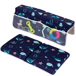 Navy Blue Whale Bath Kneeler Mat Soft Back With Pocket Store Place Can Be Fixed Anti-slip Toiletries Can Be Used By Infants