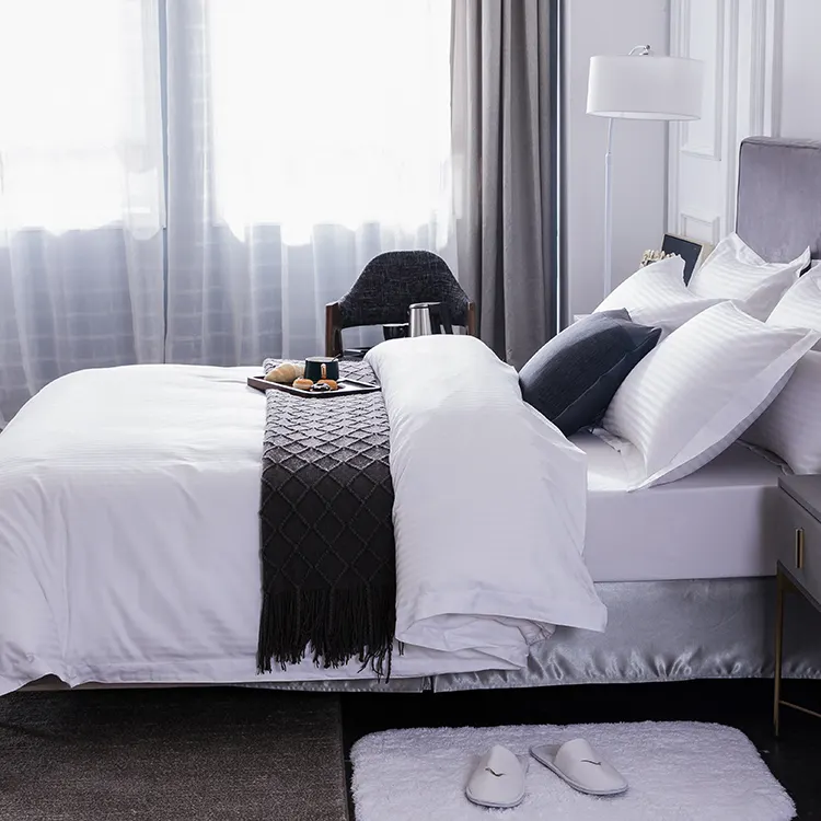 Conjunto de cama 100% algodão listrado para hotel, capa de edredom 5 estrelas, em promoção
