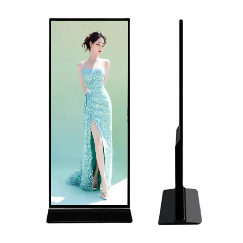 LCD Advertising Signage Display Full Screen Portable Digital Poster with wheels 75 Inch A-type Digital Signage
