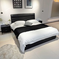Modernes Italienisches Minimalistisches Doppelbett mit Schubladenspeicher, Leder-Weichrückenlehne, Umweltfreundlich, Schwarz