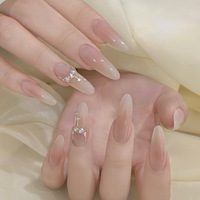 Faux ongles réutilisables pré-fabriqués à presser, 30 pièces, longs, en forme de ballerine, décorés à la main avec des strass, pour la création d'art des ongles