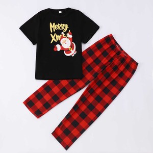 Kaus Merry Xmas lengan pendek dan celana kotak-kotak merah piyama Natal Set cocok PJS liburan keluarga <span class=keywords><strong>Jammies</strong></span> cetak untuk pasangan - Product Image 5
