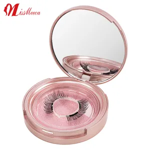 Espejo De Maquillaje口袋便携式美容紧凑型米罗玫瑰金睫毛夹磁性睫毛带化妆镜