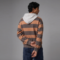 Camiseta de rugby a rayas con capucha para hombre, capucha en contraste, media cremallera, estilo oversize, vintage, lavado, jersey de manga larga, ropa urbana, logotipo personalizado