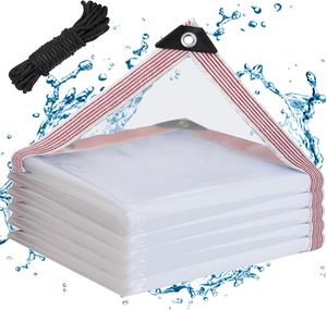 Lona Impermeable GCG con Ojales de 4x6 pies, Vinilo Transparente Resistente <span class=keywords><strong>para</strong></span> Invierno y Exteriores, Lona Transparente de PVC - Product Image 1