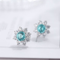 Elegante Vintage Silber-Ohrstecker mit Blauem Kristall-Mittelstein in Blumenform für Verlobung, Hochzeit, Partys & Geschenkanlässe