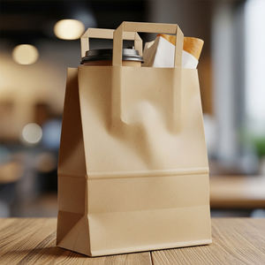 XJY Eco Friendly Take Out Coffee To Go Brown Mango plano para llevar Embalaje <span class=keywords><strong>de</strong></span> comida rápida Bolsa <span class=keywords><strong>de</strong></span> papel Kraft Bolsa <span class=keywords><strong>de</strong></span> transporte para <span class=keywords><strong>restaurante</strong></span> - Product Image 4