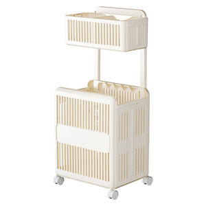 Clothing Organizer <b>Storage</b> <b>Cart</b> 20-35L White Rectangle Standing Type Easy Cleaning Bathroom Laundry Basket - Product Image 4
