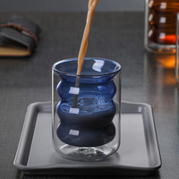 Set Cangkir Kaca Dinding Ganda Bebas Timbal Grosir dengan Gagang 250ml/400ml, Transparan, Dapat Digunakan Kembali, Gaya Bunga untuk Kopi, Susu, Teh, Jus