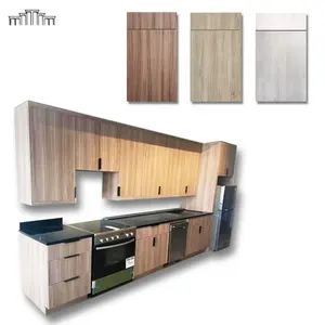 Building Apartment Project Wholesale Flat Panel MDF Full Overlay Slab Door Melamine PET Particle Board Plywood Kitchen Cabinets