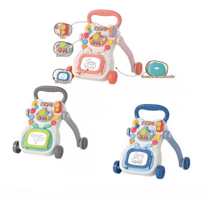 Cartoon Trolley Learning Strollers Writing Board Toy With Drawing Board Multifunctional Plastic Walkers for Baby