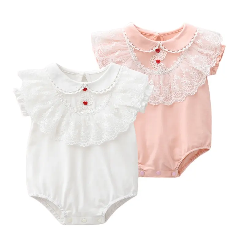 Großhandel Sommer Kurzarm Spitzen Kleinkind-Einteiler Baumwolle Baby-Babystrampler Jumpsuits