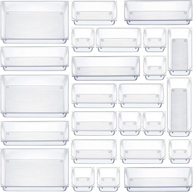Striped Modern Minimalist Transparent Partitioned Desktop Drawer Organizer Stationery Cosmetics Small Box Storage Home