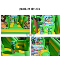 Château Gonflable Commercial Thème Animaux de la Jungle Combo Toboggan Intérieur/Extérieur pour Fêtes d'Enfants