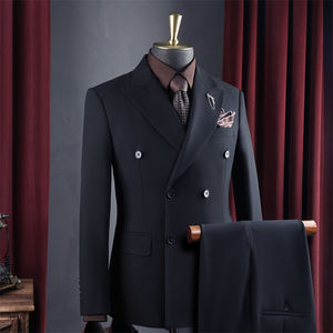 पुरुषों ने 3 टुकड़ों में स्लिम फिट बिजनेस कैजुअल ब्लेज़र वी-गर्दन जिपर फ्लाई पैंट डबल ब्रेस्टेड लुभावनी टी. वी. - Product Image 5