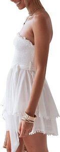 Robe mini bustier blanche smockée personnalisée pour femme, idéale pour les fêtes bohèmes estivales et les vacances (vente en gros) - Product Image 3