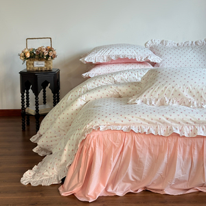 Nouvel ensemble de literie quatre pièces style princesse en dentelle, coton lavé 300 fils, drap, taie d'oreiller, housse de <span class=keywords><strong>couette</strong></span>, taille <span class=keywords><strong>petite</strong></span>, frais et moderne - Product Image 5