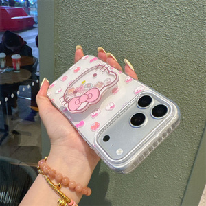 Cartoon KT cat bow holder Mobile Phone case for iPhone 17 Air 16 15 Pro Max Transparent Bracket Cute Printing Stand back Cover - Product Image 5