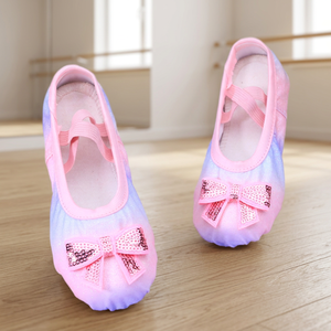 Chaussons de danse Baifa DX455 pour filles, avec dessus en paillettes arc-en-ciel et doublure en coton, pour spectacle de danse enfant, faible MOQ - Product Image 3
