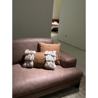 Coussins décoratifs carrés luxueux en fourrure de renard et PU à abstrait géométrique pour canapés, idéaux pour la maison et les chambres d'hôtel