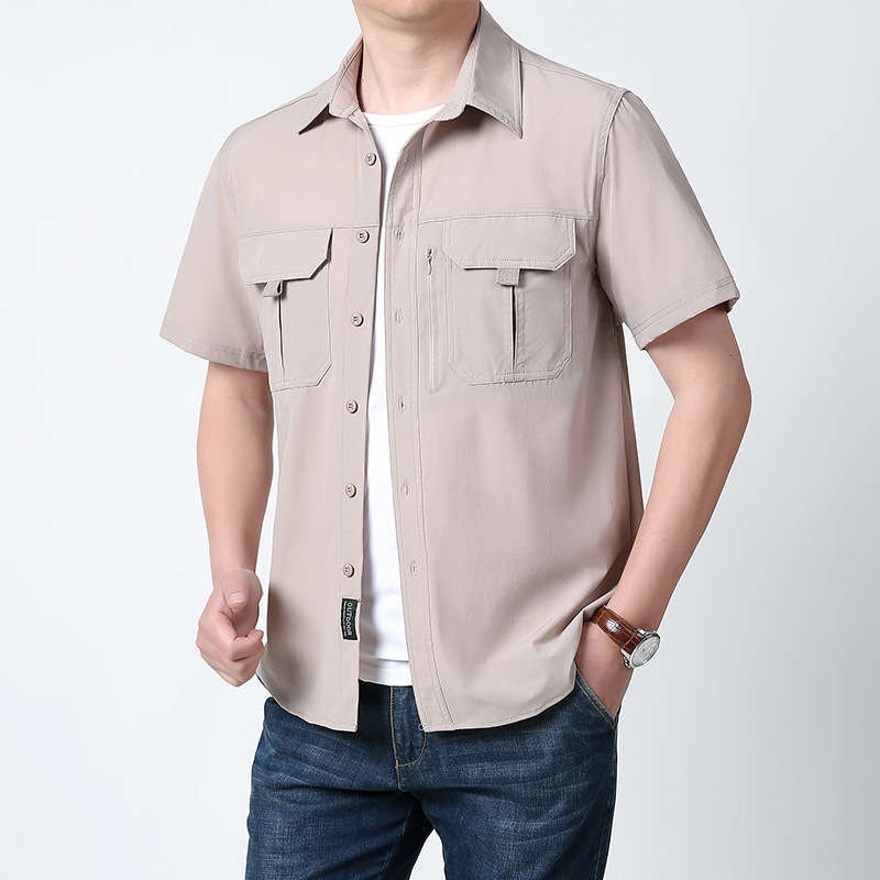 Chemise de travail beige pour homme, style mécanicien/bâtiment