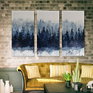 Art sur toile personnalisé pour chambres d'hôtel paysage Nature Art mural bleu marine clair blanc 'Indigo Forest'-impression sur toile peinture - Product Image 4