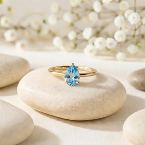Anillo de topacio azul cielo natural con corte de pera, chapado en oro, chapado en plata, hermoso anillo de eternidad vermeil, anillo de plata de ley 925 - Product Image 3