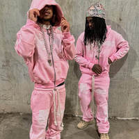 Ensemble de survêtement camouflage pour homme, personnalisé en usine OEM ODM, avec sweat à capuche zippé à cordon de serrage 480 g/m² et pantalon évasé camouflage 500 g/m², grammage lourd