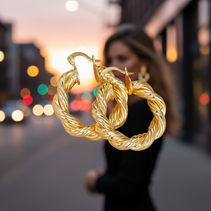 Orecchini a Cerchio Dorati E4484, Placcati in Oro, in Lega di Zinco, Stile Classico, Gioielli Unisex alla Moda - Product Image 2