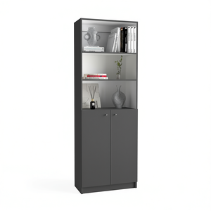 Libreria a 2 ante grigio opaco e bianco con ripiani in vetro, design moderno, mobili per soggiorno - Product Image 1